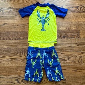 Gymboree Boys Lobster Rash Guard and Swim Trunks